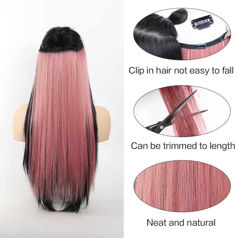 Extensions de cheveux synthétiques lisses et longues de 20 pouces pour femmes, couleurs vives, fibres synthétiques, faciles à utiliser