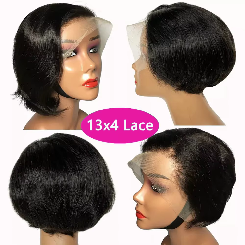 Perruque de cheveux humains coupe lutin droite dentelle transparente cheveux humains 13x4 dentelle avant perruques cheveux humains pré plumé perruque naturelle pour les femmes