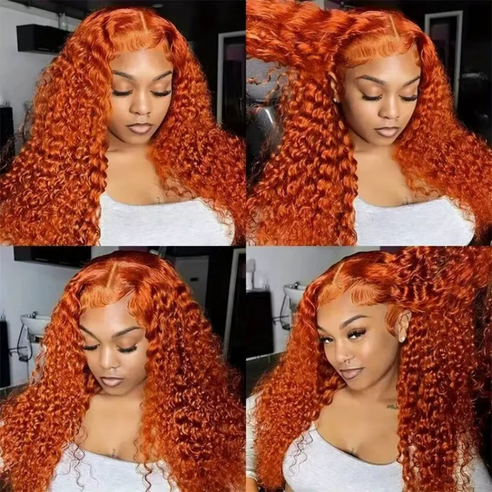 Perruques de cheveux humains au gingembre vague profonde 13X6 30 pouces Hd dentelle frontale