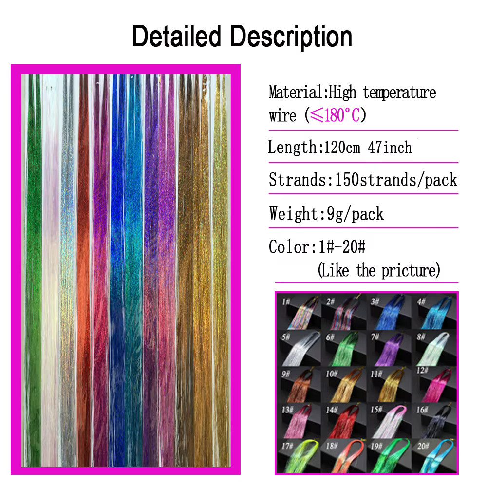 Mèches de cheveux synthétiques scintillantes