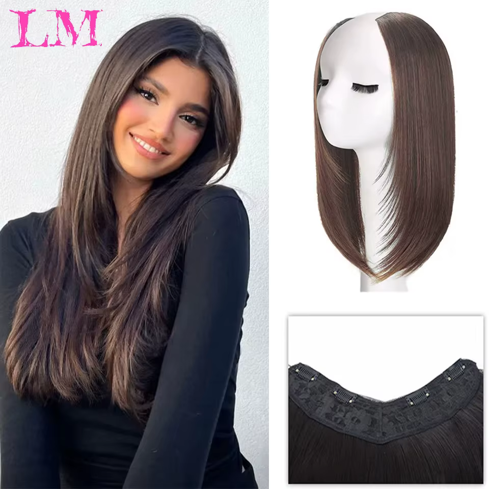Extensions de Cheveux Synthétiques Longs et Lisses pour Femme