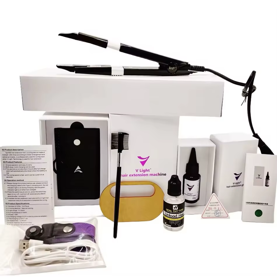 V-Light Technology-Kit d'outils d'extension de cheveux noirs