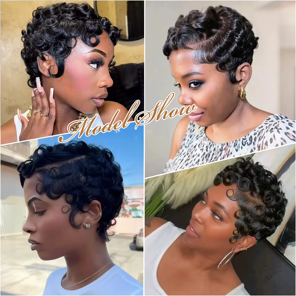 Perruque Courte Pixie Chic 13x4 HD Lace Front Cheveux Humains Bouclés 150% Densité Pour Femmes 100%