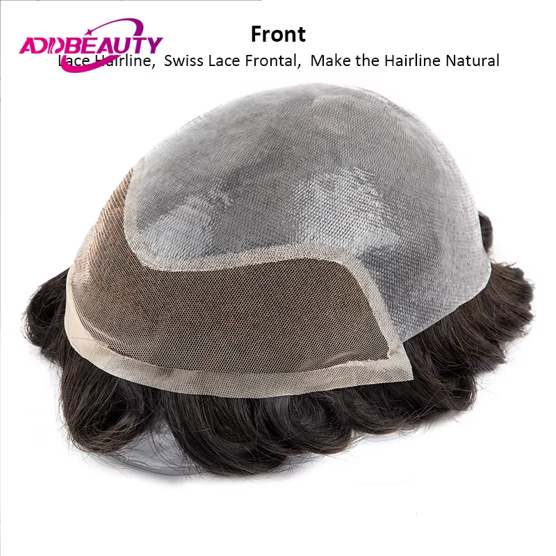 Vloop peau mince toupet avec dentelle avant PU 0.03-0.04mm perruques de cheveux humains pour hommes indien Remy