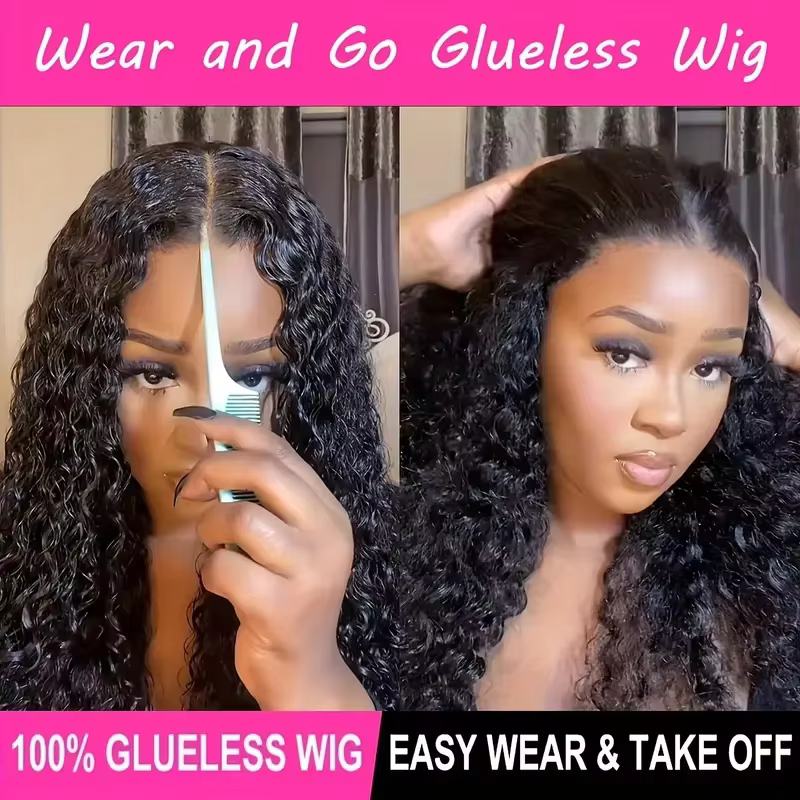 Wear And Go crépus bouclés perruque 7x5 6x4 sans colle
