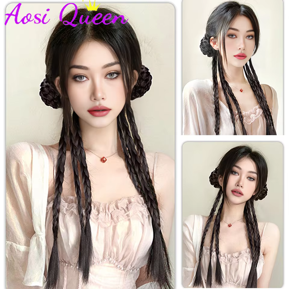 AOSI perruque synthétique tresse nouveau chinois Double queue de cheval torsion boxe