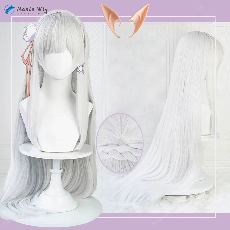 Anime Emilia Cosplay perruque 100 cm de Long argent gris perruques résistant à la chaleur cheveux synthétiques femmes