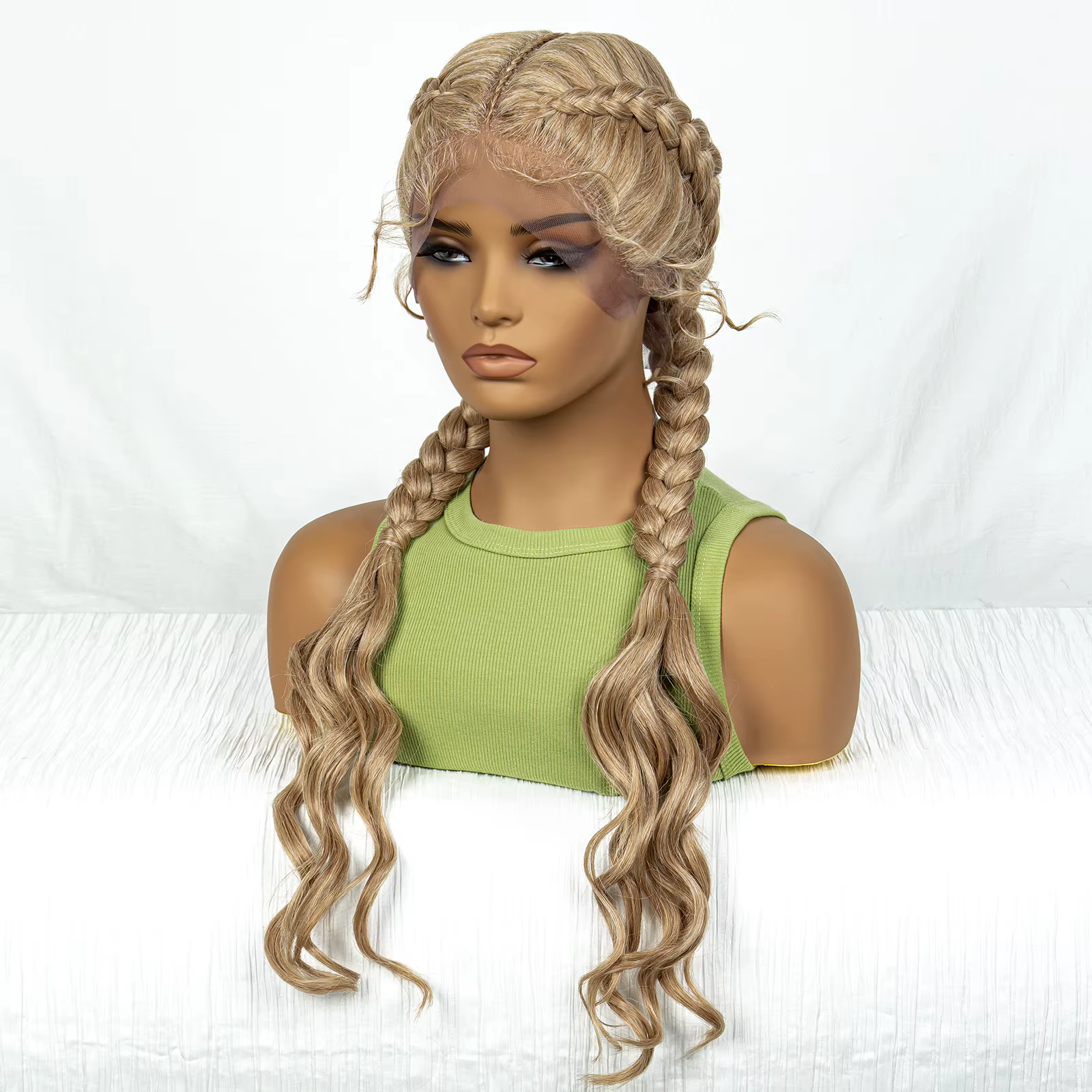 Perruque Synthétique Tressée Cornrow avec Vague Bouclée pour Femme