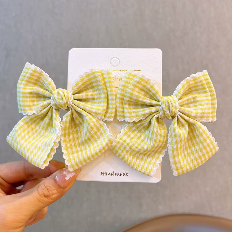 2 pièces pinces à cheveux pour femmes Pack nœud Plaid dentelle polyvalent à la mode mignon doux