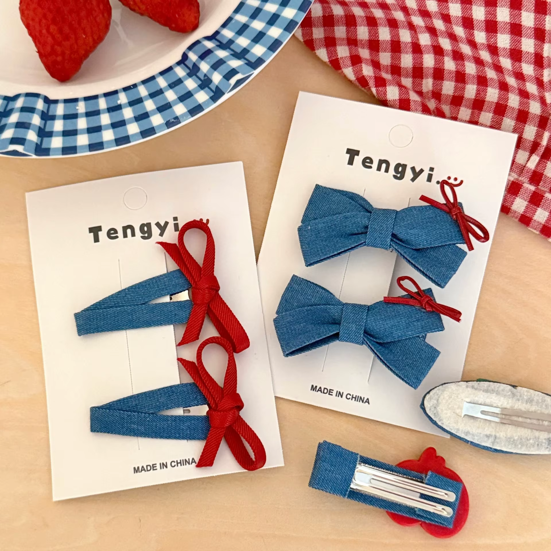 Pinces à cheveux en Denim et tissu avec nœud mignon