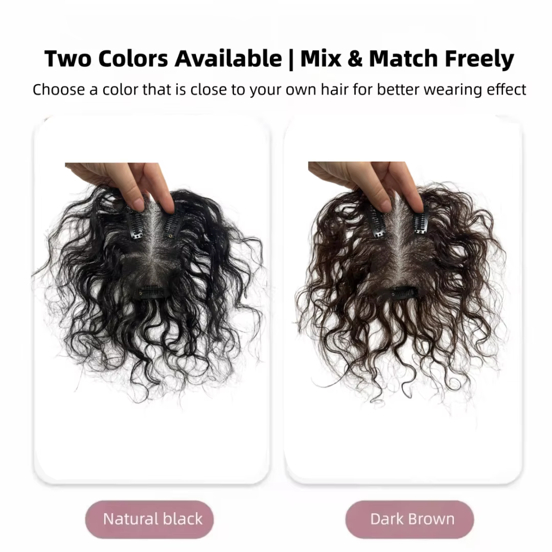 Topper de cheveux humains bouclés avec frange