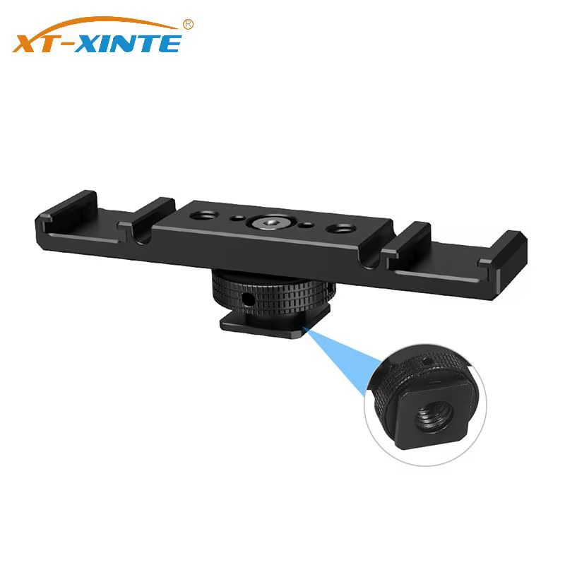 Double support de montage de chaussure froide en alliage d'aluminium, 2 barres d'extension de chaussure chaude pour appareil photo DSLR, Microphone, Flash vidéo Led, Vlogging