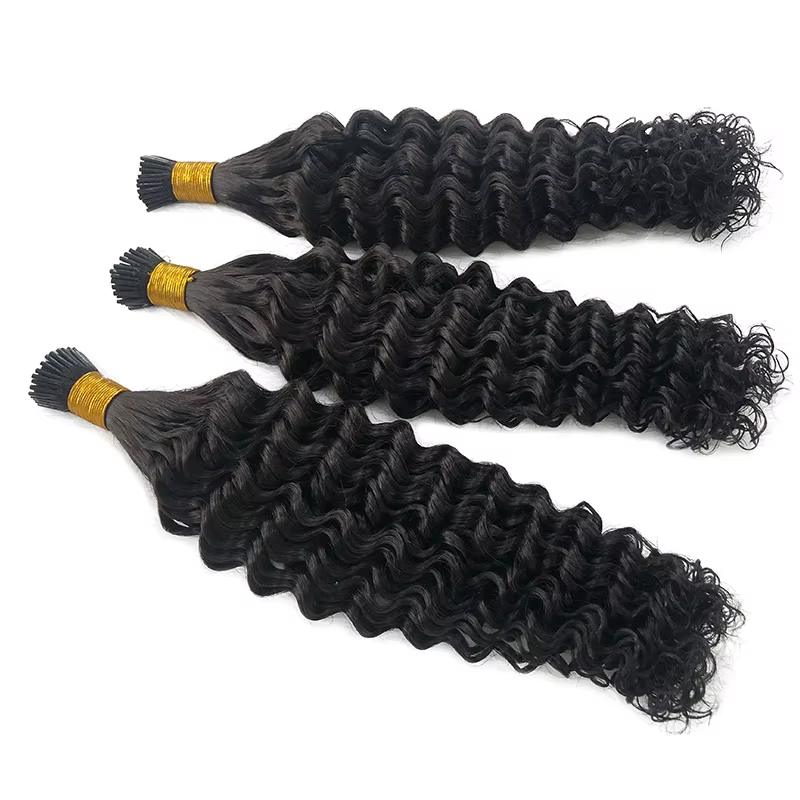 Kinky Curly I-Tip Extensions de Cheveux pour Femmes