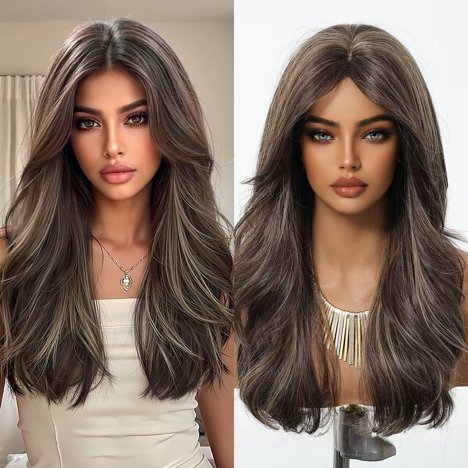 Perruque de cheveux humains mi-longs pour femmes