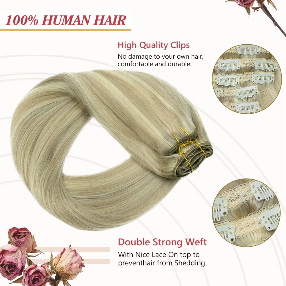 Extensions de cheveux humains à clipser
