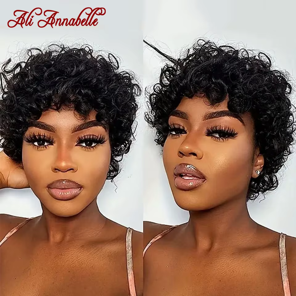 Ali Annabelle 4 pouces Jerry bouclés perruques de cheveux humains pour les femmes courte Pixie crépus