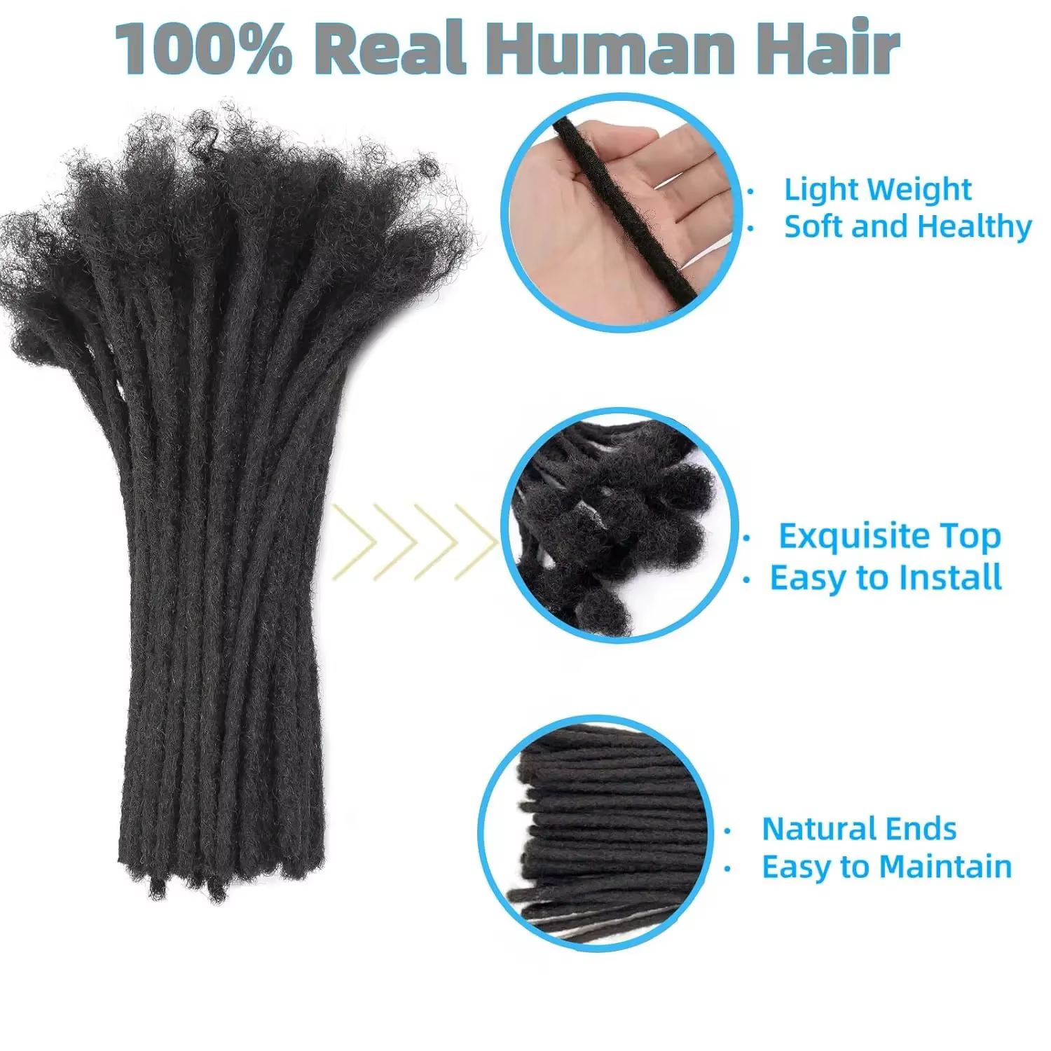 Extensions de dreadlocks de cheveux humains brésiliens de 6 à 20 pouces, vrais cheveux humains entièrement faits à la main, tresses au Crochet pour hommes et femmes