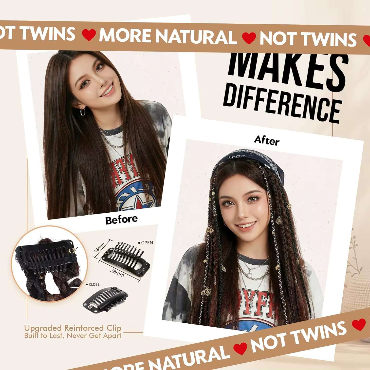 Extensions de cheveux tressés à clipser