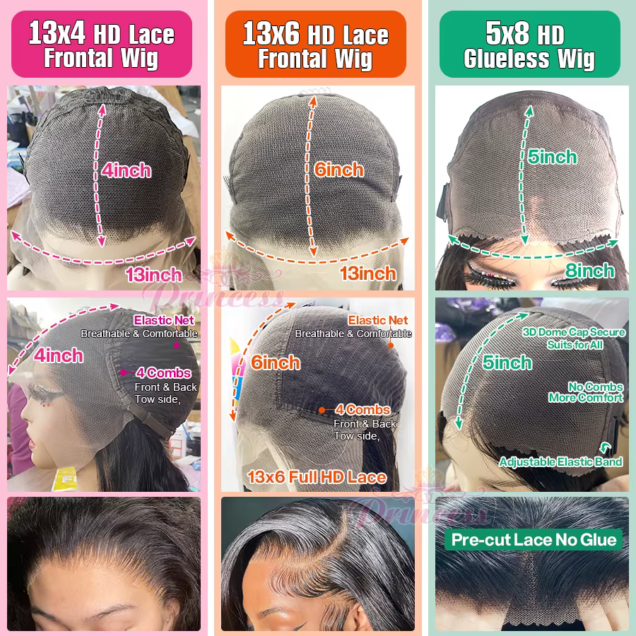 Princesse cheveux 13x6 13x4 HD dentelle frontale perruque pré-épilée sans colle