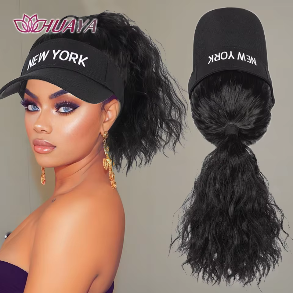 Extensions de cheveux synthétiques dames bouclés queue de cheval perruques chapeau connecté couvre-tête casquette à