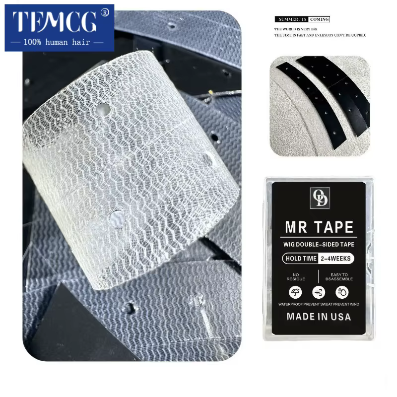 36 pièces 7.6 cm * 2.2 cm noir XD ruban double face avec trous dentelle avant perruque bande arc