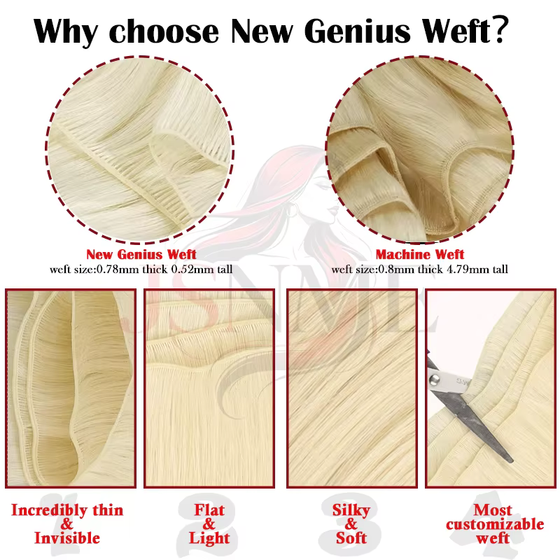 JSNME Genius Extensions de trame 100% trames de cheveux vraiment humains paquets coudre dans