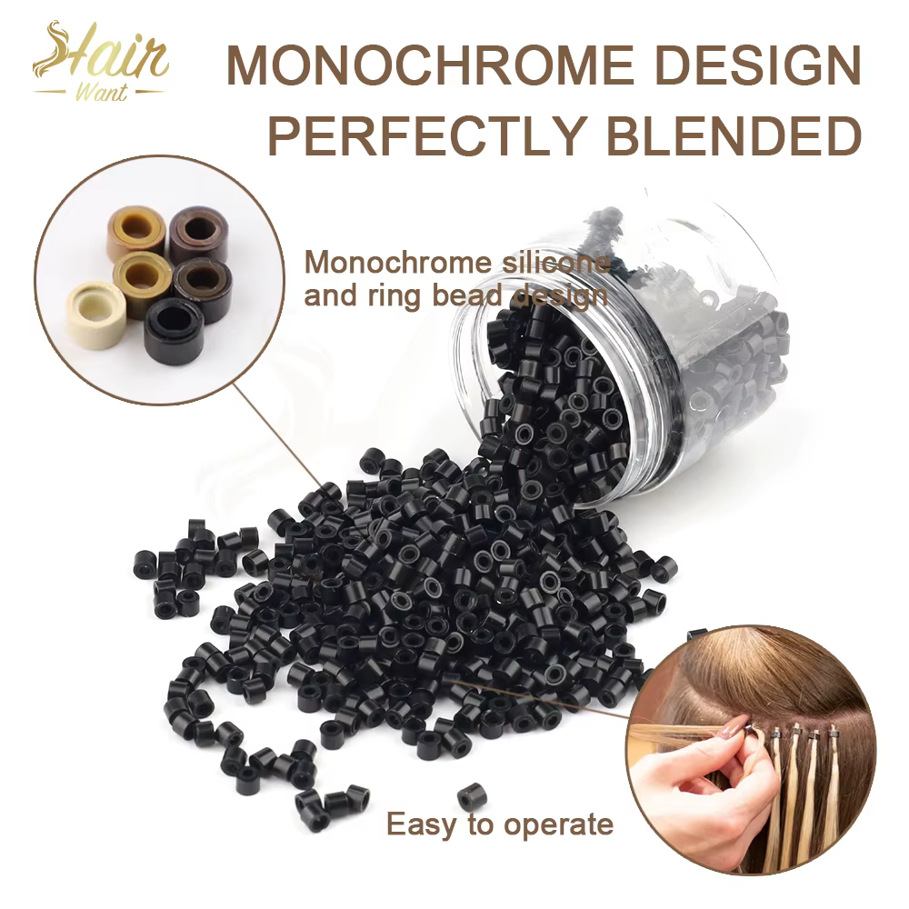 Perles micro-liens en silicone de 4 mm (1000 pièces) pour extensions de cheveux invisibles à coudre