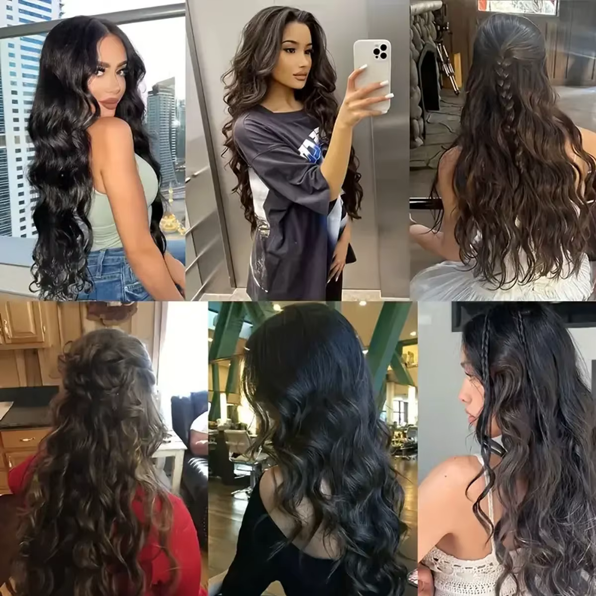Extension capillaire synthétique longue bouclée noire résistante à la chaleur, 20 pouces, 5 pièces/ensemble, postiche pour femmes 