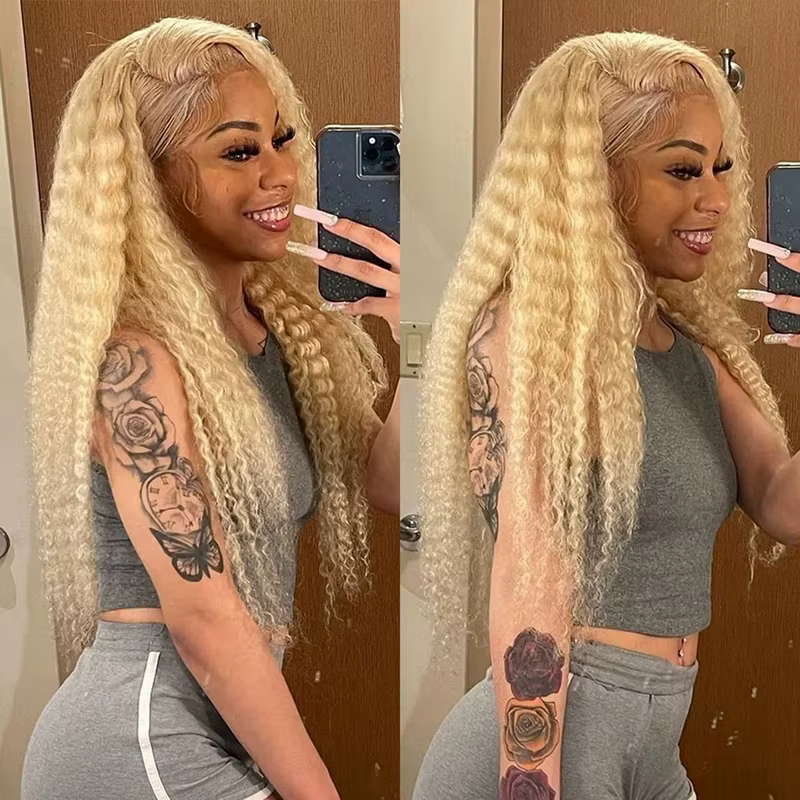 Perruque Cheveux Humains Blond Miel 613 Brésilienne Ondulée Profonde 13x6 HD Lace Frontal 30 Pouces Bouclée, Perruque Lace Frontale 13x4 Water Wave