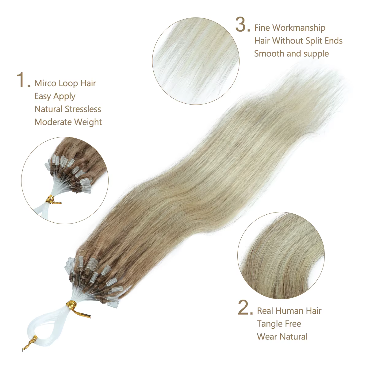 MRSHAIR Remy Micro boucle Extensions de cheveux humains