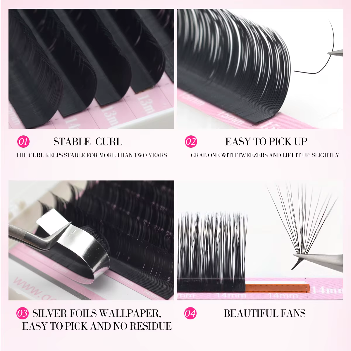 Qeelasee Extensions de cils L L + LC LD Curl vison noir mat naturel doux PBT