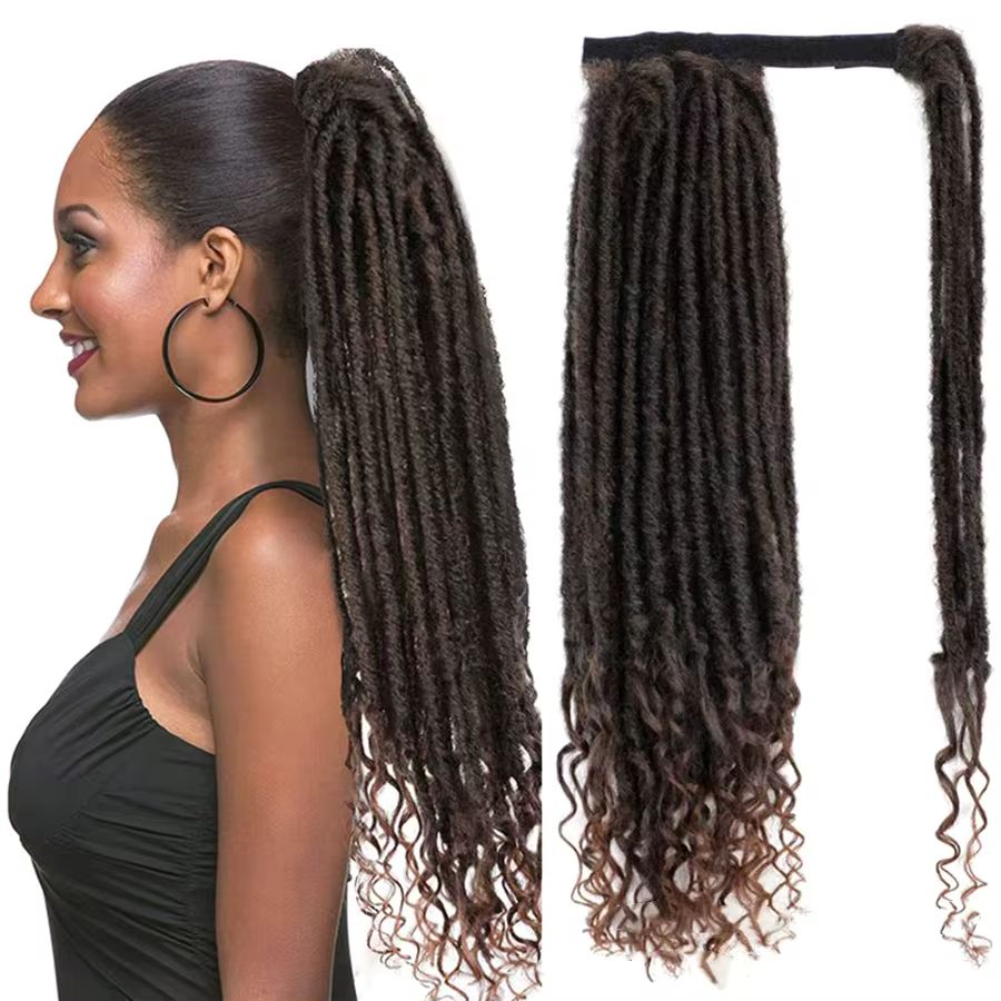 Extensions de queue de cheval à clipser, fausses locks torsadées pour femmes noires, postiches synthétiques Goddess Locs à enrouler