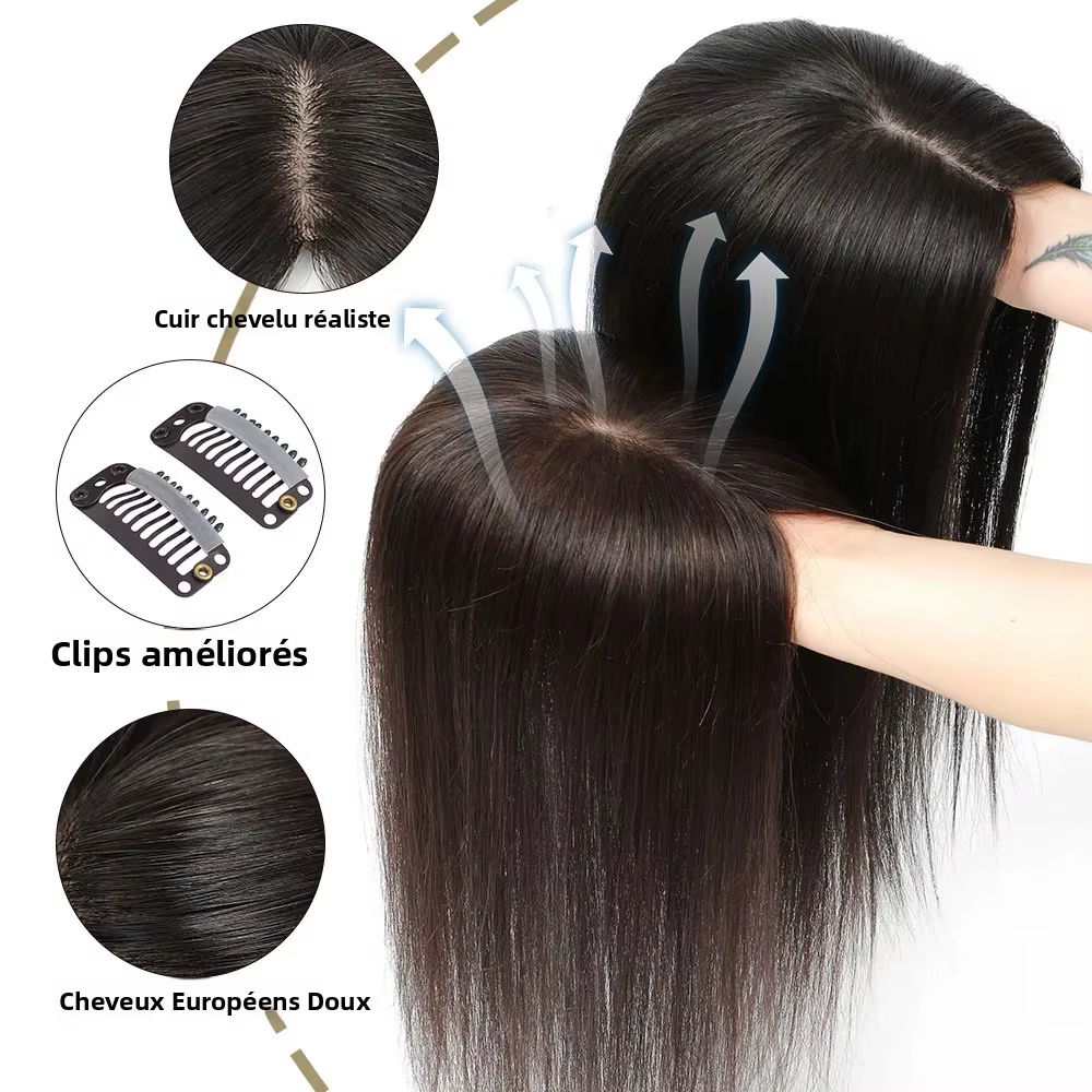 Europe cheveux humains Toppers pour femme cuir chevelu naturel soie Base Topper postiches pour Clips ins Extensions # 1b # 2 # 4 Haute qualité