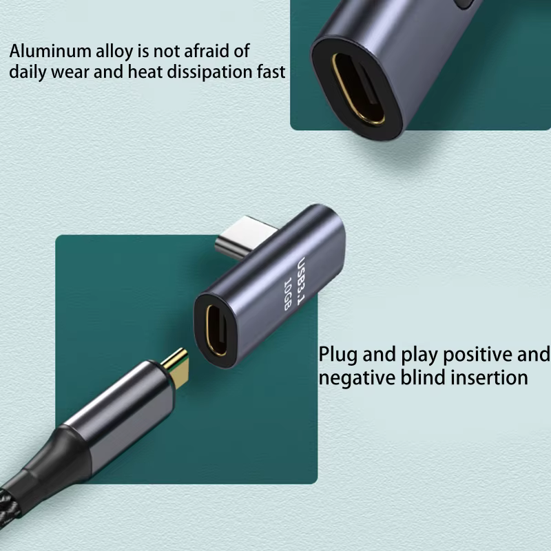 Prolongateur USB Type C 3.1 mâle vers femelle en alliage d'aluminium, convertisseur de données à angle droit, adaptateur d'extension, résistant, 90
