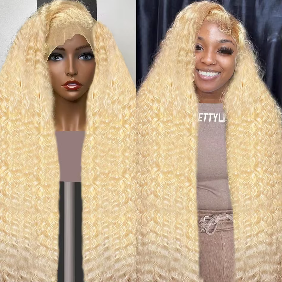 Perruque Cheveux Humains Blond Miel 613 Brésilienne Ondulée Profonde 13x6 HD Lace Frontal 30 Pouces Bouclée, Perruque Lace Frontale 13x4 Water Wave