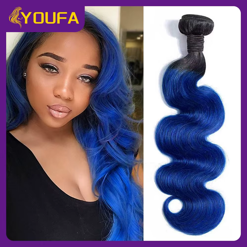 1B bleu vague de corps cheveux humains armure paquets 10-28 pouces 3/4 pièces Lot Ombre
