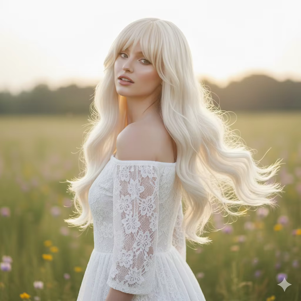 Perruque blonde blanche pour femmes 26 pouces