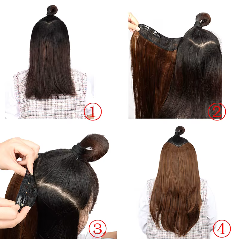 WIGSIN 22 pouces synthétique longue droite couches Clip-in Extension de cheveux en forme de V noir blond Invisible postiche pour les femmes