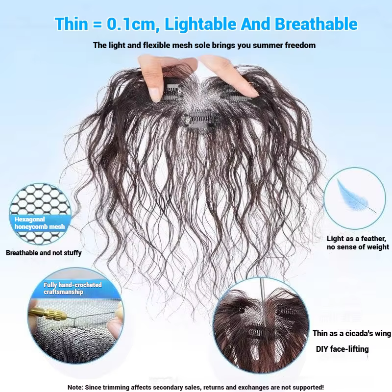 100% cheveux humains bouclés frange Clips en dentelle respirante Toppers pour les femmes Curl bébé