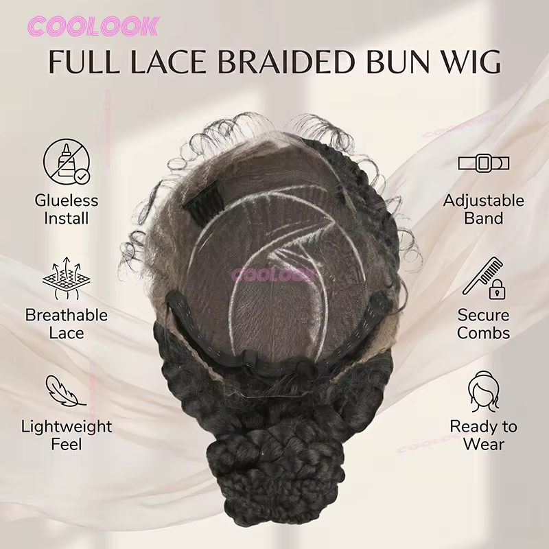 Perruque tressée sans colle avec chignon cornrow