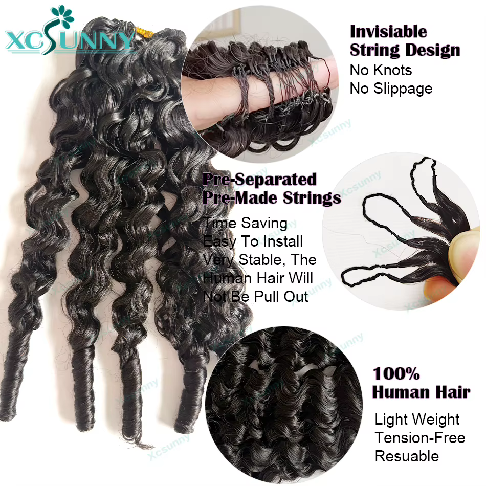 Extensions de cheveux humains au Crochet de plumes vague d'eau bouclée sans noeuds pré-séparés plume