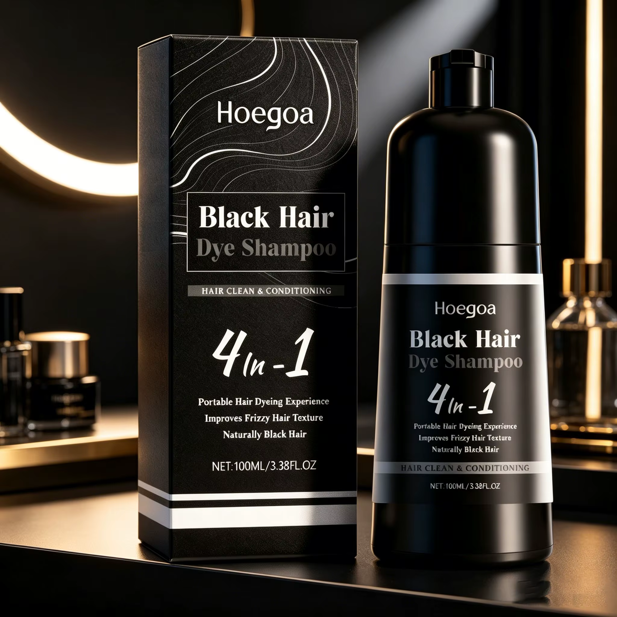 Shampoo colorant capillaire noir Hoegoa