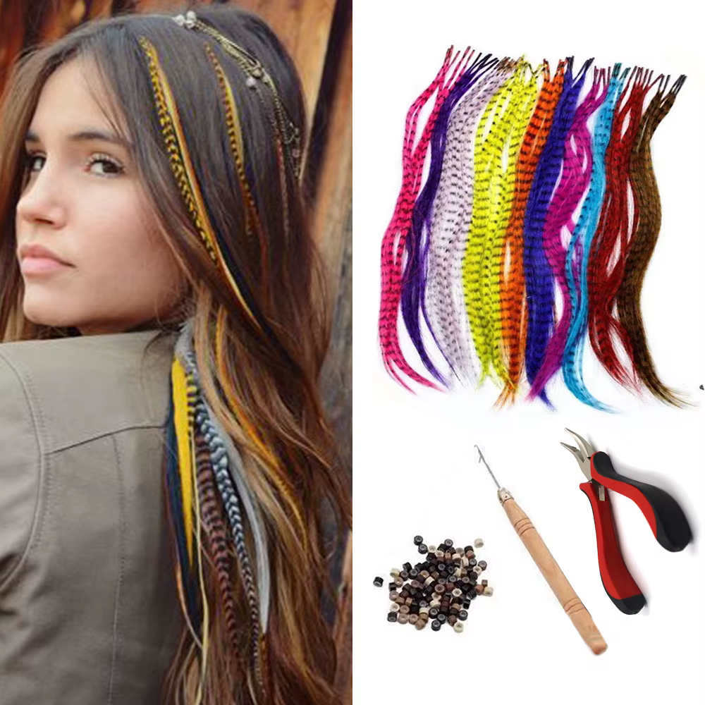 Extensions de Cheveux Synthétiques Colorés I-Tip en Fausse Plume
