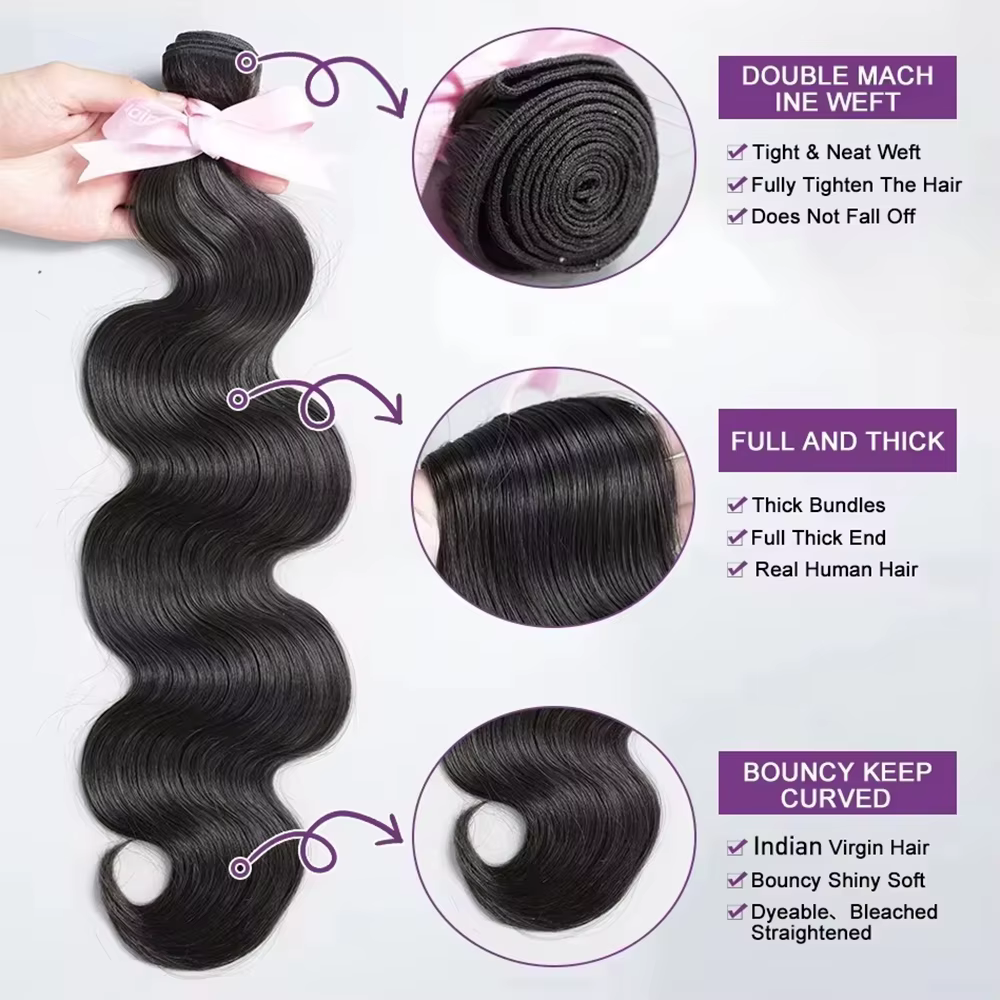 Armure brésilienne vierge 12A vague de corps lâche 30 32 pouces 1-4 paquets Remy cheveux humains naturel noir Extensions brutes respectueux de l'eau