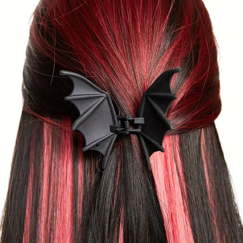 Pince à cheveux chauve-souris gothique Halloween noir mat
