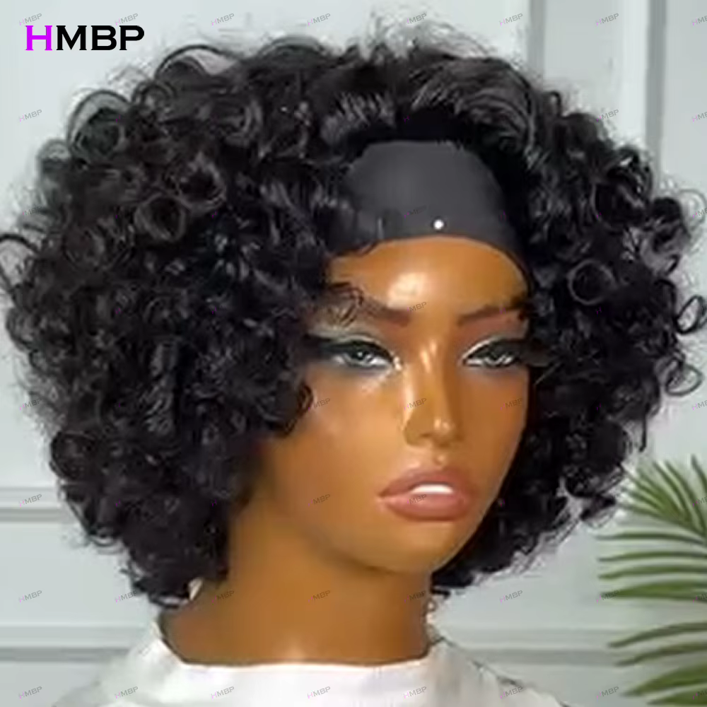 Perruques bandeau bouclées et volumineuses 100% cheveux humains, prêtes à porter, densité 400, 10-18 pouces, entièrement faites à la machine pour femmes noires, pré-épilées