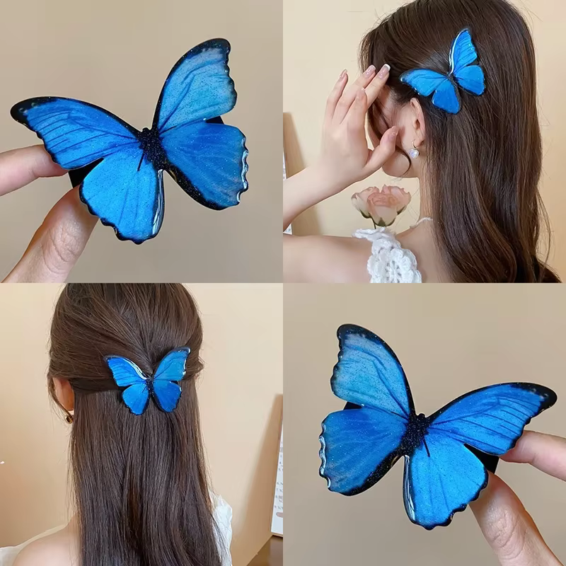 Pinces à cheveux papillon bleu Vintage pour femmes et filles
