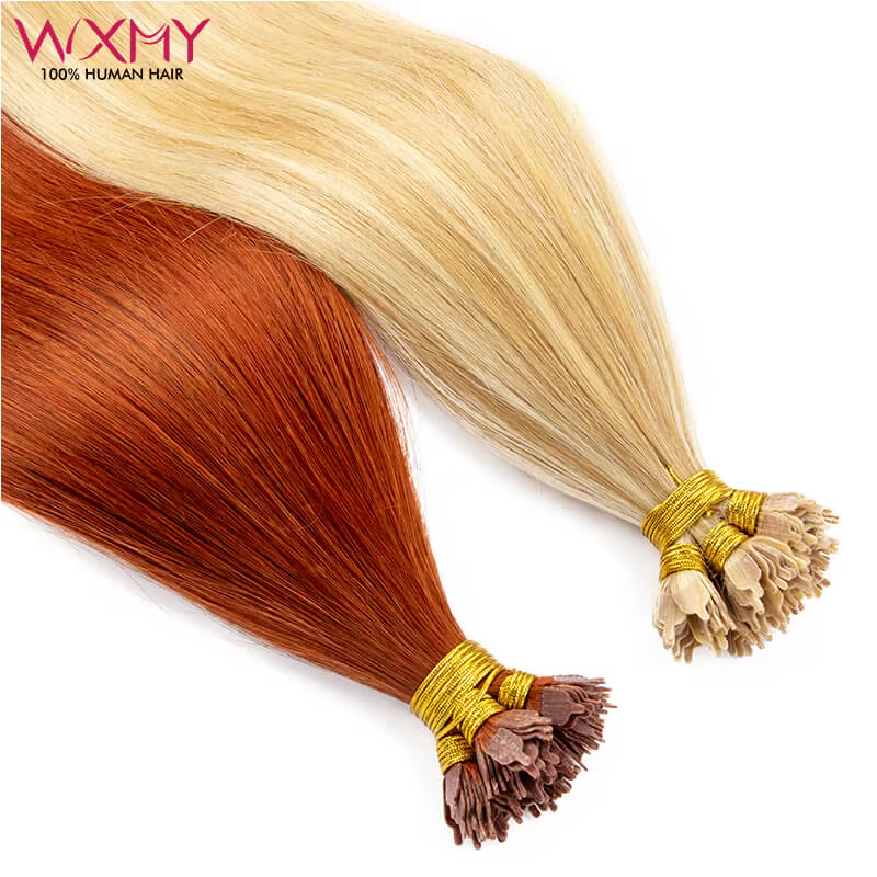 Extensions de cheveux humains à pointe en T, 14 "-26", kératine, cheveux humains Remy lisses, couleur blonde/rouge, 50/100 pièces