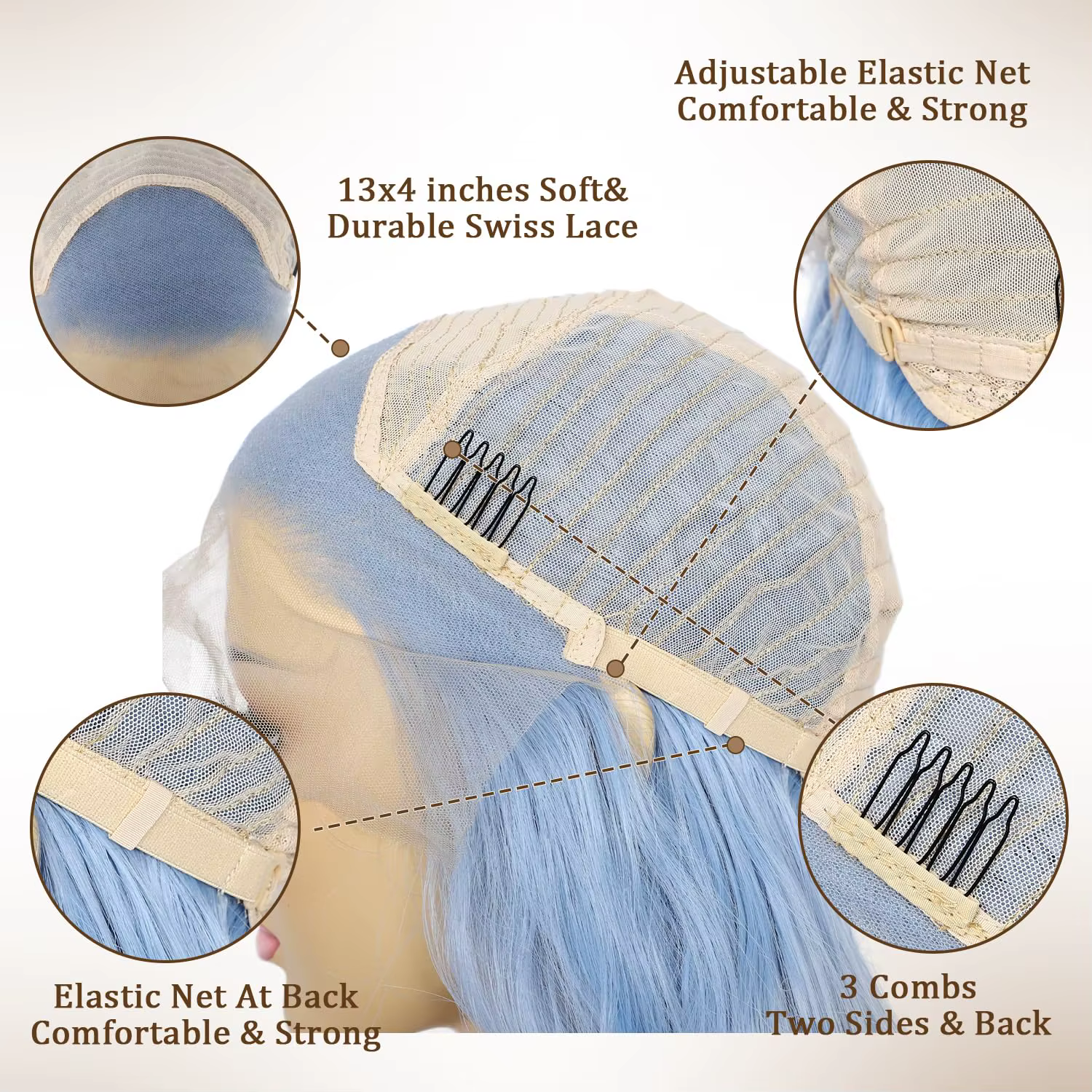 Perruque Lace Front Wig synthétique ondulée bleue 13 × 4