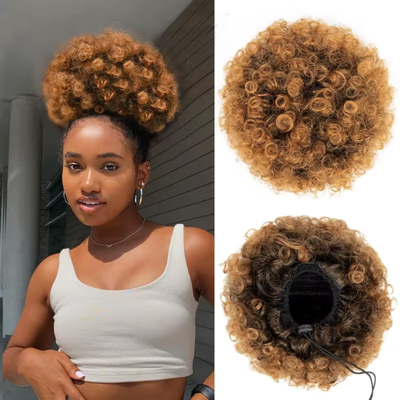 Chignon Afro Puff 8 pouces | Queue de cheval crépue bouclée avec cordon de serrage pour femme | Extension de cheveux